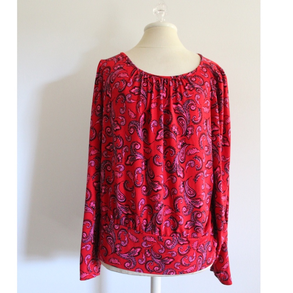 Ann Taylor Factory Paisley Print Long Sleeve Top Large Preowned